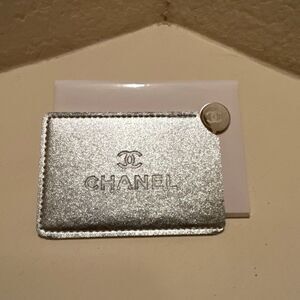Chanel Cosmetic Square Mirror With Leather Case Silver GWP New